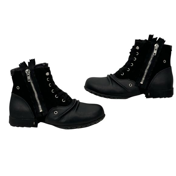 OTTO ZONE Moto Leather Suede Boots Men's 10 Black Streetwear Double Zip Biker - Picture 5 of 14
